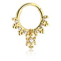 Piercing Rings, Piercing clicker (surgical steel, gold, shiny finish) with crystal stones, Gold Plated Surgical Steel 316L ,  Gold Plated Brass
