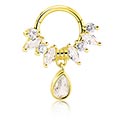 Pírsingové krúžky, Pírsingový clicker (chirurgická oceľ, zlatá, lesklý povrch) s kryštálové kamene, Pozlátená chirurgická oceľ 316L ,  Pozlátená mosadz