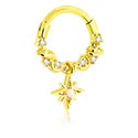 Anneaux, Piercing clicker (acier chirurgical, or, finition brillante) avec pendentif étoile et pierres en cristal, Acier chirugical 316L ,  Plaqué or, Laiton plaqué or