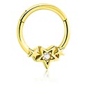 Piercing Rings, Piercing clicker (surgical steel, gold, shiny finish) with star design and crystal stone, Gold Plated Surgical Steel 316L, Gold Plated Brass