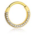Piercing Rings, Piercing clicker (surgical steel, gold, shiny finish) with crystal stones, Gold Plated Surgical Steel 316L ,  Gold Plated Brass