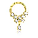 Anneaux, Piercing clicker (acier chirurgical, or, finition brillante) avec pierres en cristal, Acier chirugical 316L ,  Plaqué or ,  Laiton plaqué or
