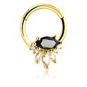 Piercing Rings, Piercing clicker (surgical steel, gold, shiny finish) with crystal stones, Gold Plated Surgical Steel 316L ,  Gold Plated Brass