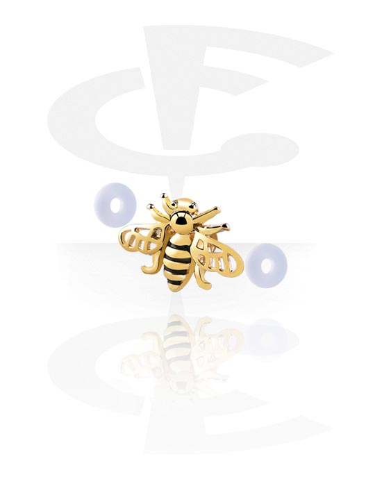 Bolas, barras & mais, Acessório para industrial barbells com design abelha, Latão banhado a ouro