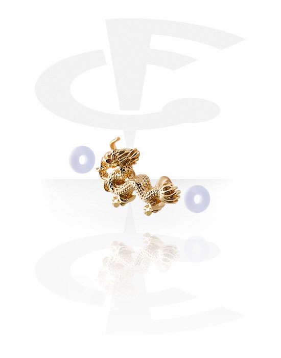 Boules, barres & plus, Accessoire pour piercings industriels avec motif dragon, Laiton plaqué or