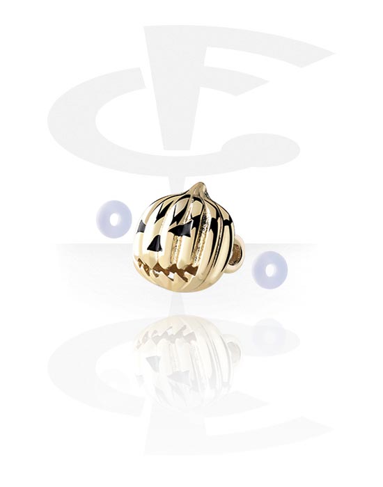 Balls, Pins & More, Attachment for Industrial Barbell with Halloween design "pumpkin", Gold Plated Brass