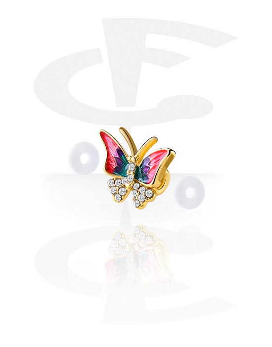 Boules, barres & plus, Accessoire pour piercings industriels avec motif papillon et pierres en cristal, Laiton plaqué or