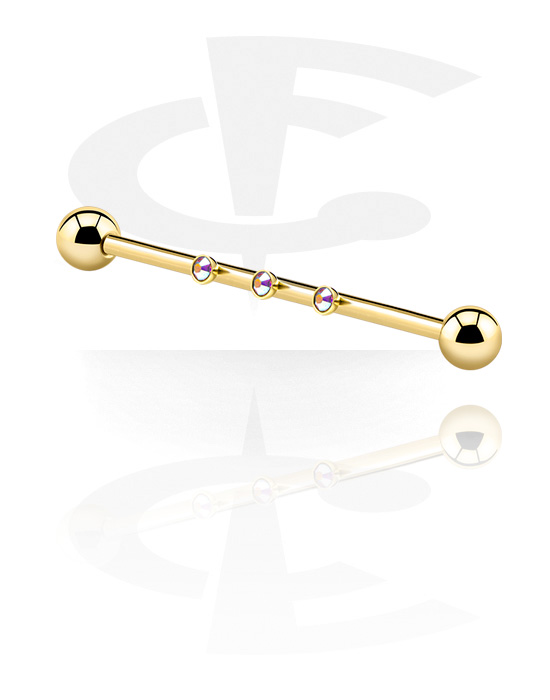 Barbells, Industrial Barbell, Gold Plated Surgical Steel 316L, Plated Brass