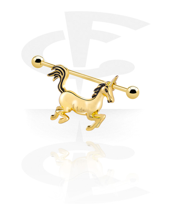 Barbells, Industrial Barbell with horse design, Gold Plated Surgical Steel 316L, Alloy Steel