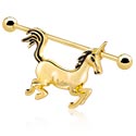 Činky, Činka Industrial s designem kůň, Pozlacená chirurgická ocel 316L ,  Pozlacená mosaz