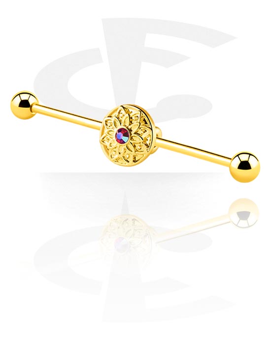 Barbells, Industrial Barbell, Gold Plated Surgical Steel 316L, Gold Plated Brass