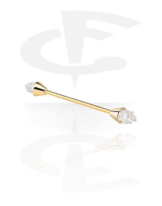 Barbells, Industrial Barbells, Gold Plated Surgical Steel 316L, Gold Plated Brass