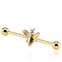 Barbells, Industrial Barbell with bee design, Gold Plated Surgical Steel 316L, Gold Plated Brass