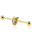 Činky, Činka Industrial s designem sova, Pozlacená chirurgická ocel 316L, Pozlacená mosaz
