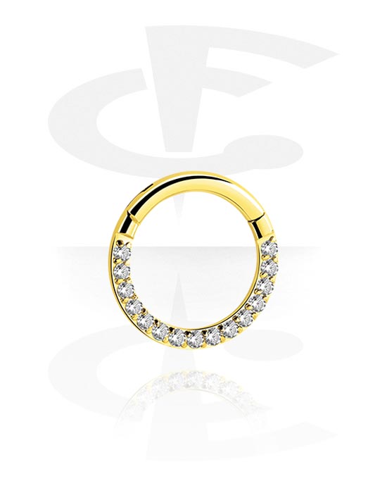 Anéis piercing, Multi-purpose clicker (aço cirúrgico, ouro, acabamento brilhante) com pedras de cristal, Aço cirúrgico 316L banhado a ouro