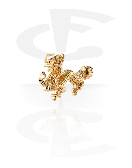 Palline, barrette e altro, Accessorio per barrette filettate (ottone placcato, oro) con design drago, Ottone con placcatura in oro