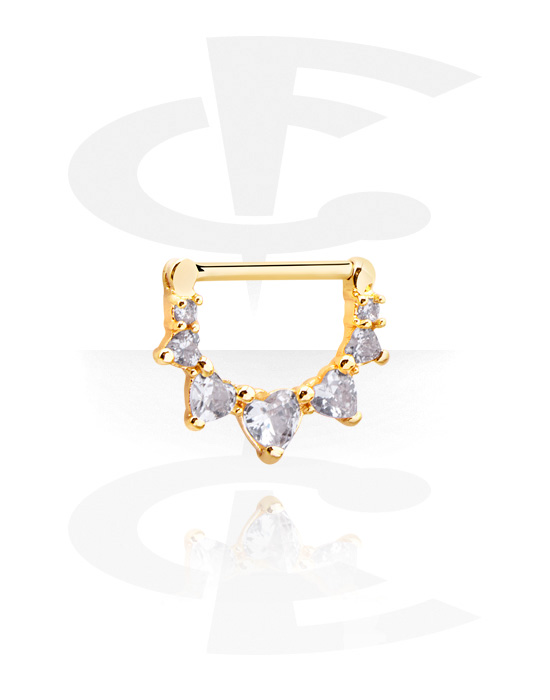 Piercingové šperky do bradavky, Clicker na bradavky s krystalovými kamínky, Pozlacená chirurgická ocel 316L