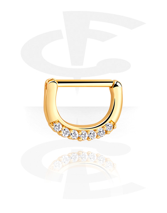 Piercingové šperky do bradavky, Clicker na bradavky s krystalovými kamínky, Pozlacená chirurgická ocel 316L