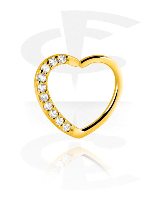 Anéis piercing, Continuous ring em forma de coração (aço cirúrgico, ouro, acabamento brilhante) com pedras de cristal, Latão banhado a ouro