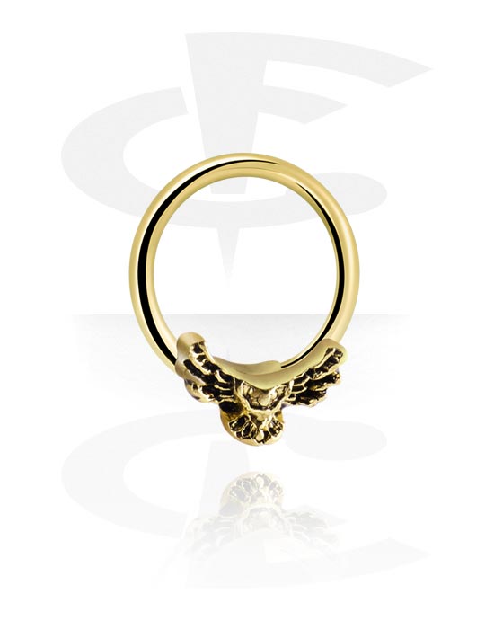 Piercing ad anello, Ball closure ring (acciaio chirurgico, oro, finitura lucida) con motivo con gufo, Acciaio chirurgico 316L con placcatura in oro