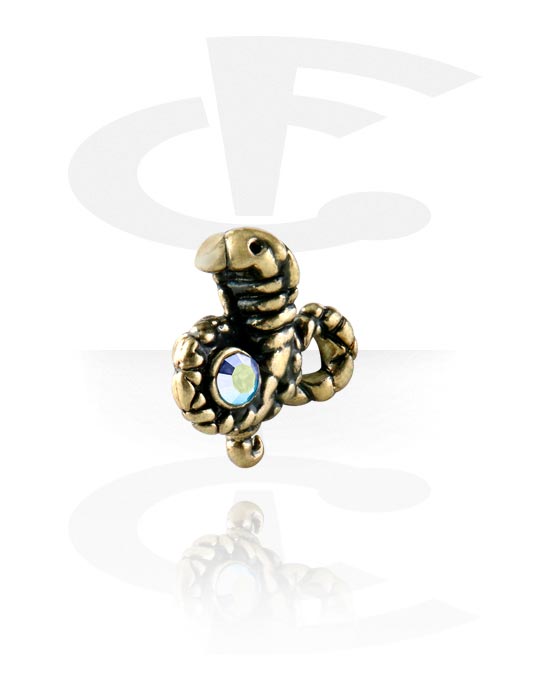Kuličky, kolíčky a další, Koncovka pro kroužky s kuličkou (pokovená mosaz, zlatá) s designem had a krystalovým kamínkem, Pozlacená mosaz