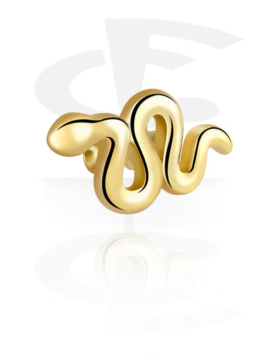 Kuličky, kolíčky a další, Koncovka pro kroužky s kuličkou (chirurgická ocel, stříbrná, lesklý povrch) s designem had, Pozlacená mosaz