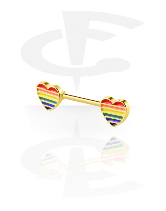 Mellbimbó piercingek, Mellbimbó barbell val vel szív kiegészítő, Aranyozott sebészeti acél, 316L, Aranyozott sárgaréz