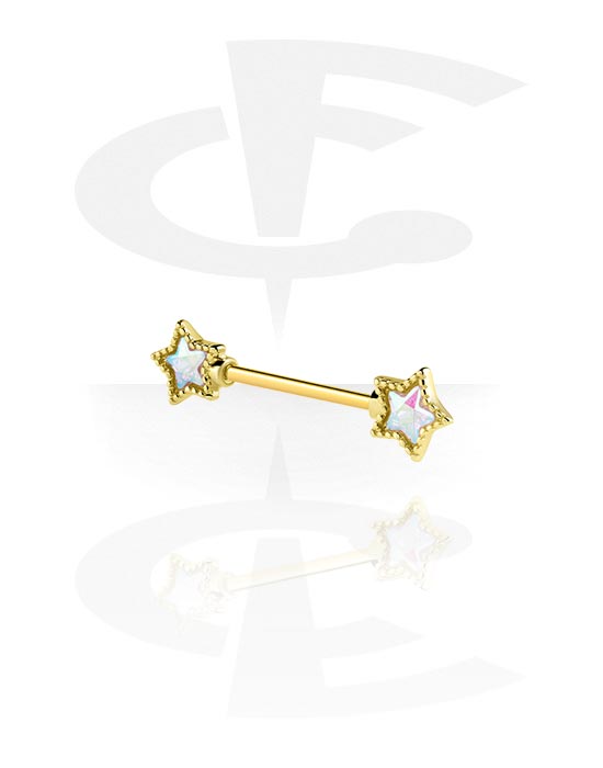 Piercings pezón, Barbell para el pezón con accesorio estrella, Acero quirúrgico 316L chapado en oro, Latón chapado en oro