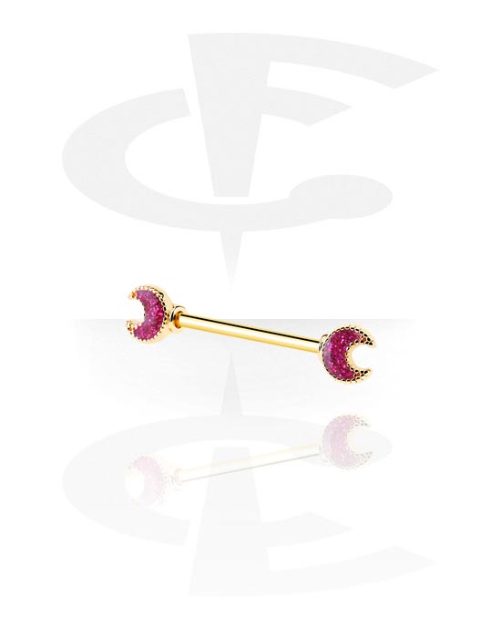 Nipple Piercings, Nipple Barbell with moon design, Gold Plated Surgical Steel 316L, Gold Plated Brass