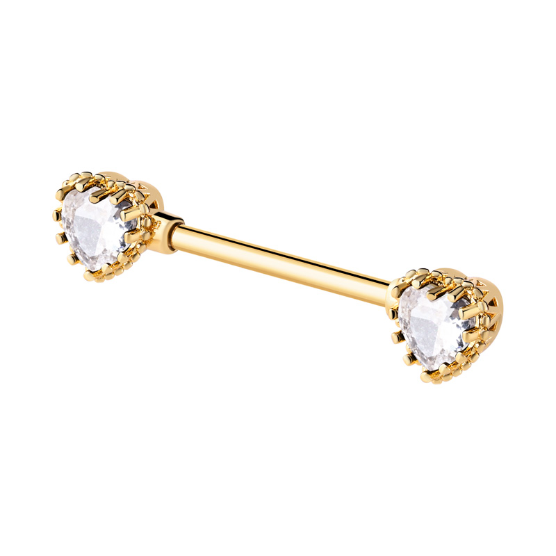 Barre pour piercing téton avec Motif coeur Acier chirugical 316L plaqué or/Laiton plaqué or Piercings téton