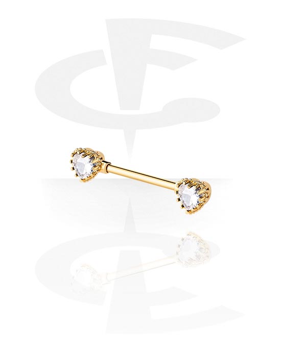 Nipple Piercings, Nipple Barbell with heart design, Gold Plated Surgical Steel 316L, Gold Plated Brass