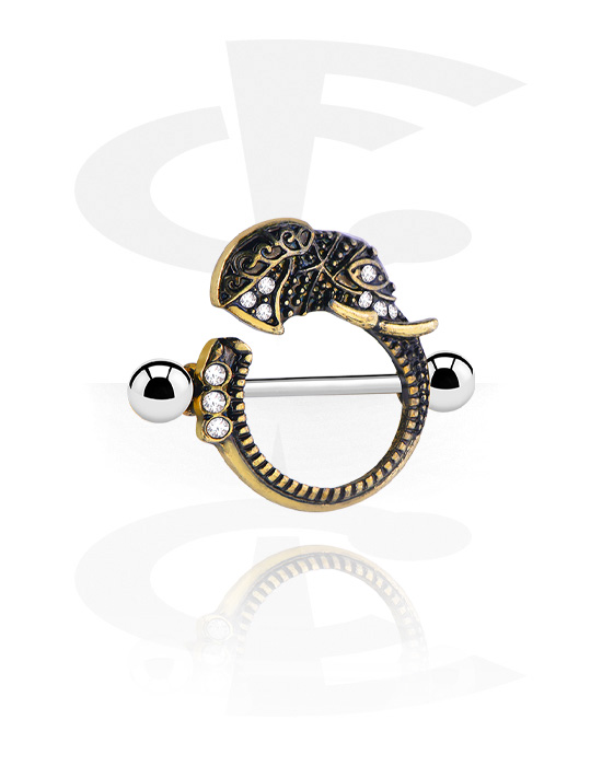 Mellbimbó piercingek, Mellbimbó pajzs val vel Elefánt dizájn, Aranyozott sebészeti acél, 316L, Aranyozott sárgaréz
