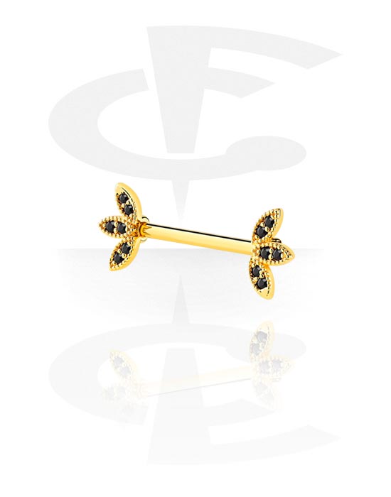 Nipple Piercings, Nipple Barbell with crystal stones, Gold Plated Surgical Steel 316L ,  Gold Plated Brass