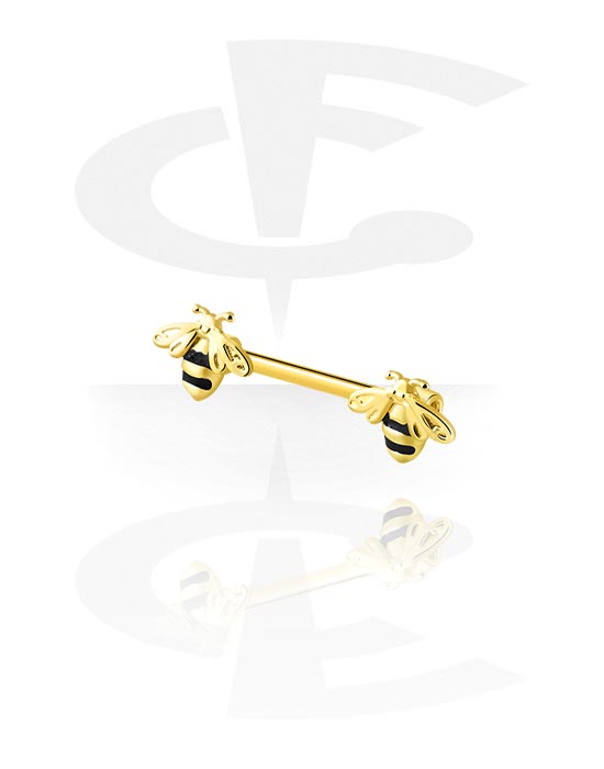Piercings pezón, Barbell para el pezón con diseño de abeja, Acero quirúrgico 316L chapado en oro, Latón chapado en oro