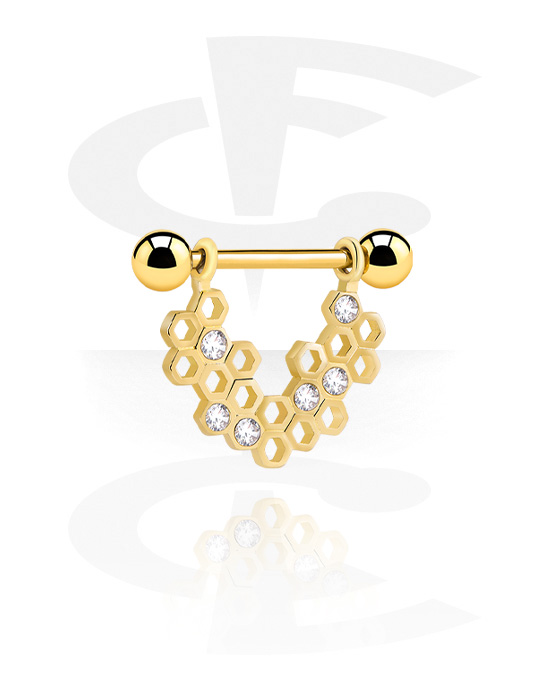 Piercingové šperky do bradavky, Štít pro bradavky, Pozlacená chirurgická ocel 316L, Pozlacená mosaz