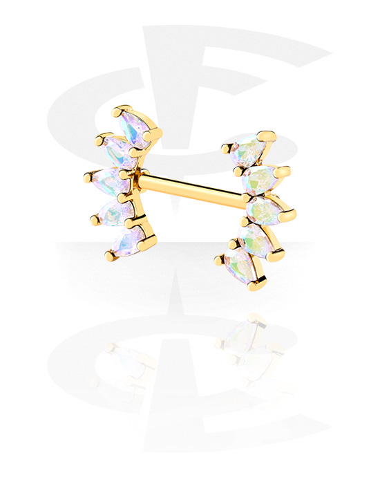Nipple Piercings, Nipple Barbell with crystal stones, Gold Plated Surgical Steel 316L ,  Gold Plated Brass