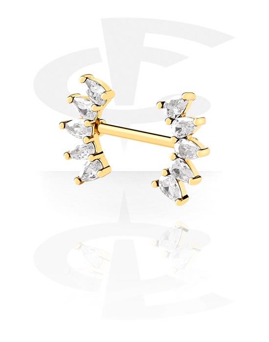 Piercingové šperky do bradavky, Činka do bradavky s krystalovými kamínky, Pozlacená chirurgická ocel 316L ,  Pozlacená mosaz