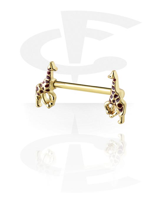 Piercings para os mamilos, Barbell para o mamilo com design girafa, Aço cirúrgico 316L banhado a ouro, Latão banhado a ouro