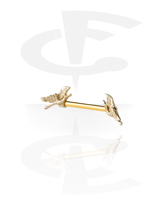 Piercings pezón, Barbell para el pezón con diseño pájaro, Acero quirúrgico 316L chapado en oro, Latón chapado en oro