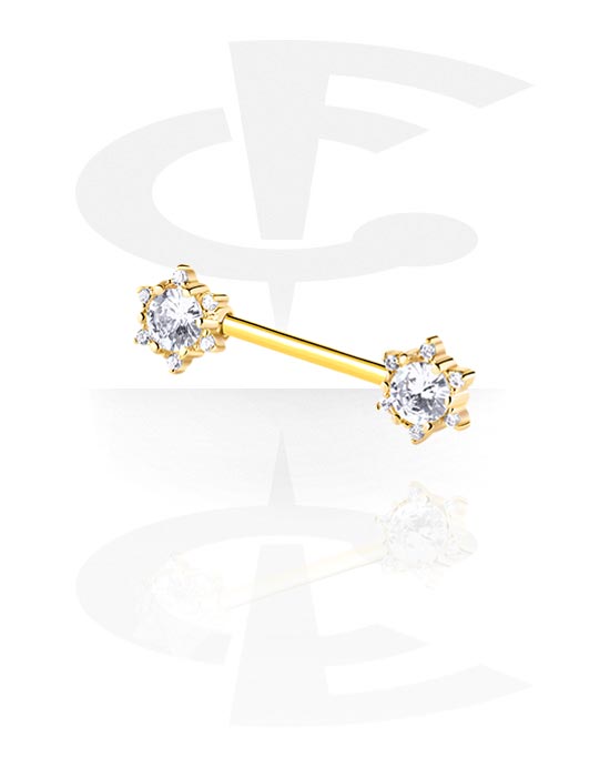 Nipple Piercings, Nipple Barbell with crystal stones, Gold Plated Surgical Steel 316L, Gold Plated Brass