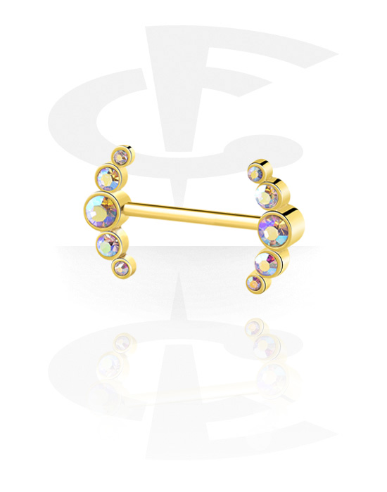 Mellbimbó piercingek, Mellbimbó barbell val vel Kristálykövek, Aranyozott sebészeti acél, 316L, Aranyozott sárgaréz