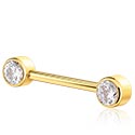 Piercings téton, Barre pour piercing téton avec pierres en cristal, Acier chirugical 316L ,  Plaqué or