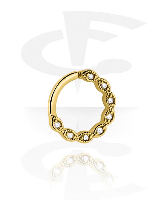 Piercingringer, Kontinuerlig ring (kirurgisk stål, gull, skinnende finish) med krystallsteiner, Gullbelagt kirurgisk stål 316L