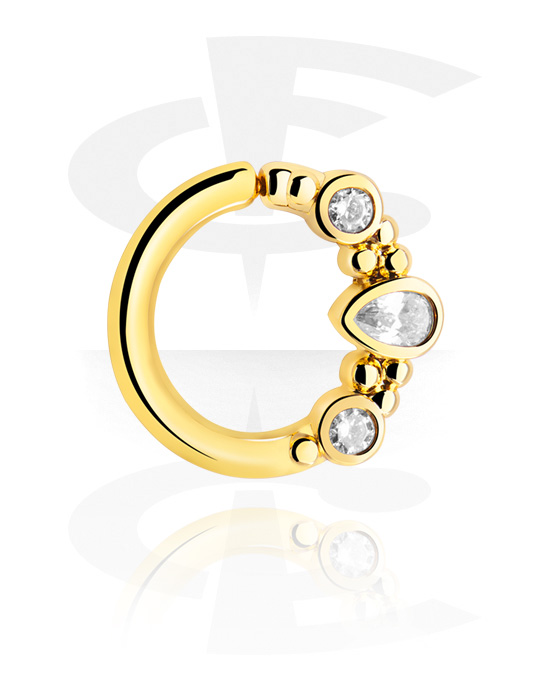Anéis piercing, Continuous ring (aço cirúrgico, ouro, acabamento brilhante) com pedras de cristal, Aço cirúrgico 316L banhado a ouro