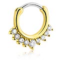 Piercings nez & Septums, Septum clicker (acier chirurgical, or, finition brillante) avec pierres en cristal, Acier chirurgical 316L ,  Laiton plaqué or