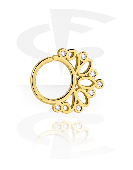 Piercing Rings, Continuous ring (surgical steel, gold, shiny finish) with crystal stones, Gold Plated Surgical Steel 316L