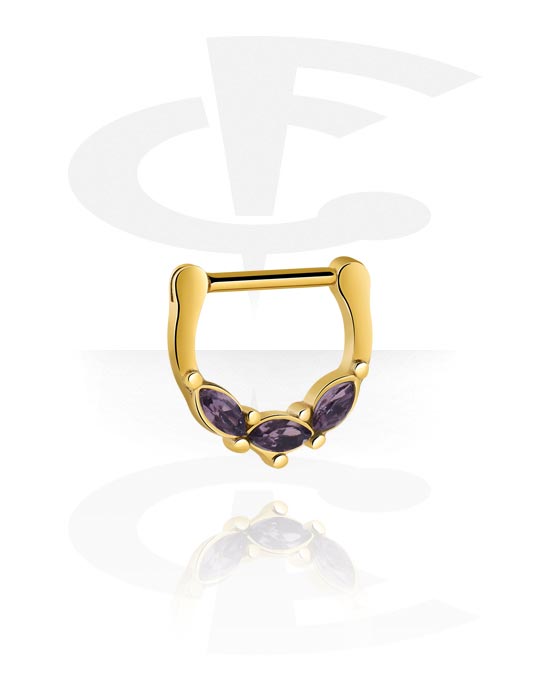 Piercinggyűrűk, Septum clicker (surgical steel, gold, shiny finish) val vel Kristálykövek, Aranyozott sebészeti acél, 316L, Aranyozott sárgaréz