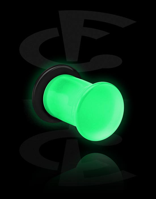 Alagutak és dugók, "Glow in the dark" single flared plug (acrylic, various colours) val vel O-gyűrű, Akril