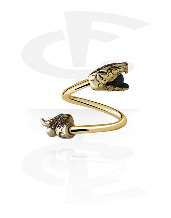 Espirales, Espiral con diseño de serpiente, Acero quirúrgico 316L chapado en oro, Latón chapado en oro