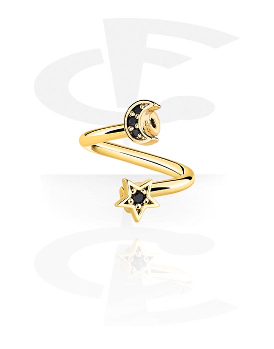 Spirals, Spiral with Star and Half moon design, Gold Plated Surgical Steel 316L, Gold Plated Brass
